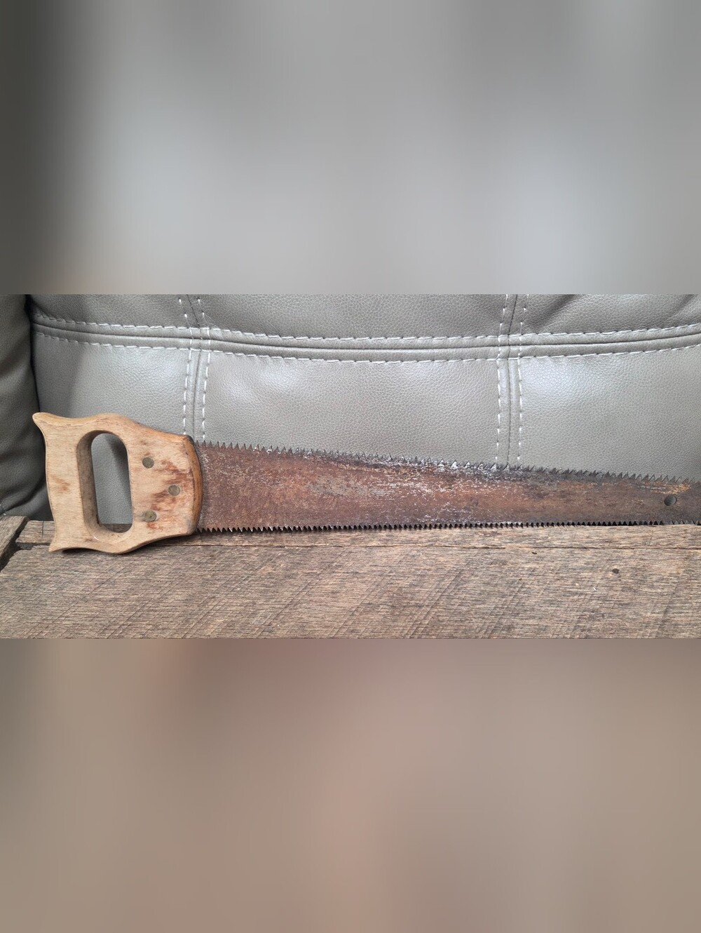 Vintage Rusted Hand Saw Backsaw - Rustic Farmhouse Decor / Painted Art Canvas BW